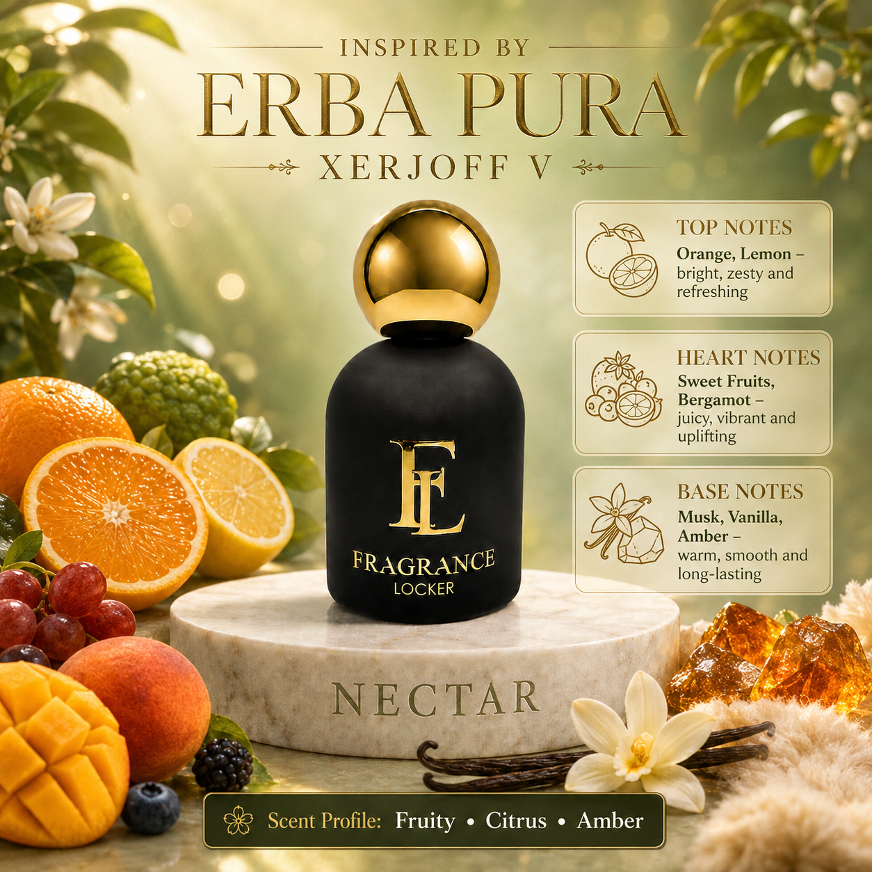 Fragrance Locker Erba Pura XERJOFF V inspired Eau de Parfum 50ml bottle and box.