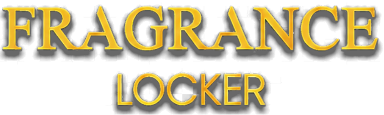 A gold metallic logo featuring a stylized letter 'E' above the words 'FRAGRANCE LOCKER' in a matching serif font, set against a plain white background.