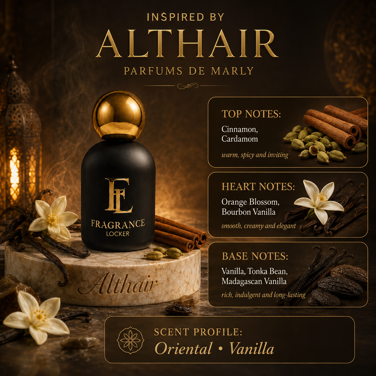 Fragrance Locker Althair Parfums De Marly inspired Eau de Parfum 50ml bottle and box.