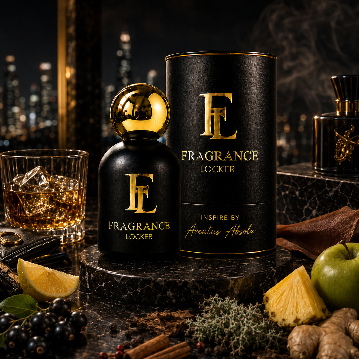 Inspired By Aventus Absolu fragrance by Fragrance Locker featuring grapefruit, pineapple and rich woody notes in a long-lasting masculine perfume.