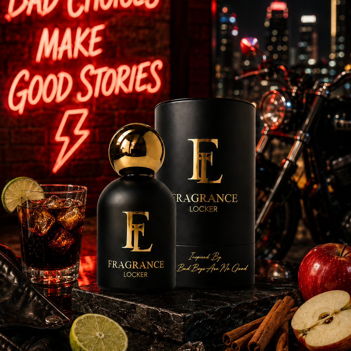 Inspired By Bad Boys Are No Good fragrance by Fragrance Locker featuring sparkling cola, fresh lime and warm woody spices in a long-lasting unisex perfume.