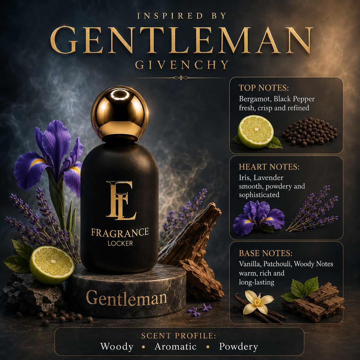 Fragrance Locker Gentleman Givenchy inspired Eau de Parfum 50ml bottle and box