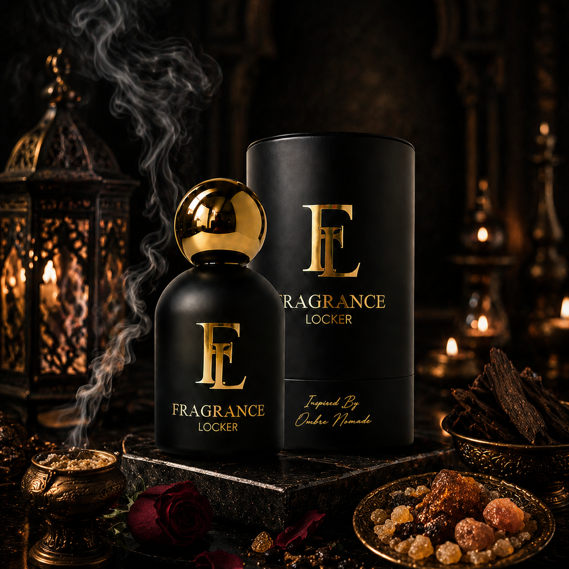 Inspired By Ombre Nomade fragrance by Fragrance Locker featuring smoky incense, rich oud and warm amber in a long-lasting oriental woody perfume.