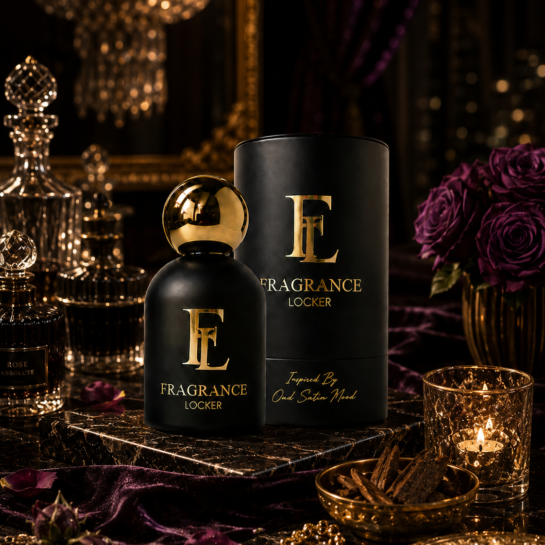 Inspired By Oud Satin Mood fragrance by Fragrance Locker featuring elegant rose, rich oud and warm amber in a long-lasting unisex perfume.