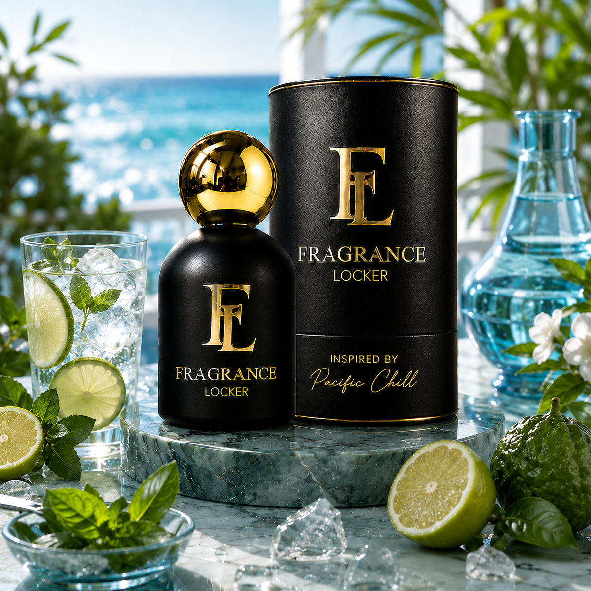 Inspired By Pacific Chill fragrance by Fragrance Locker featuring bergamot, mint and green tea in a long-lasting unisex perfume.