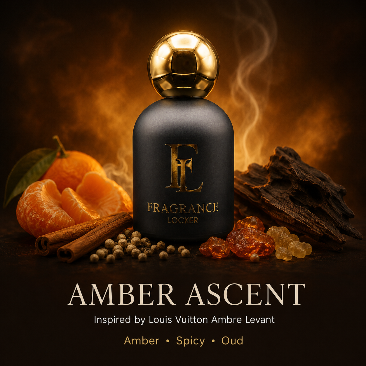 Inspired by Ambre Levant Louis Vuitton, Amber Ascent is our rich and refined dupe, blending bright citrus, warm spice, smoky