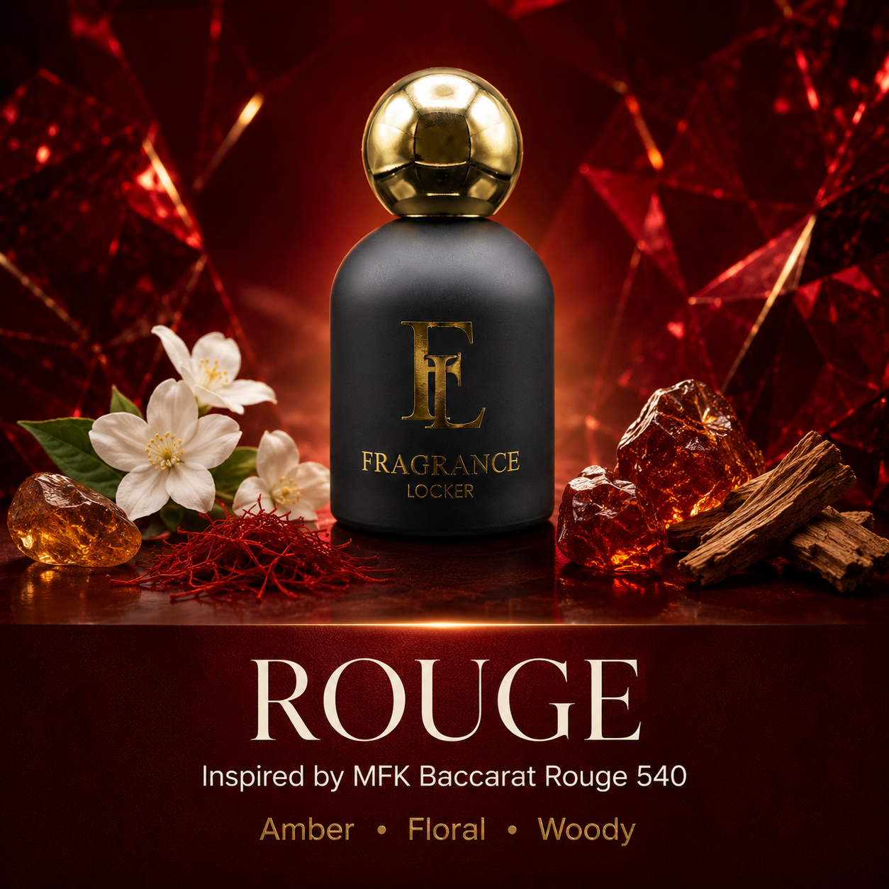 Inspired by Baccarat Rouge 540 – Rouge Amber · Woody · Aromatic — Unisex Parfum 50ml