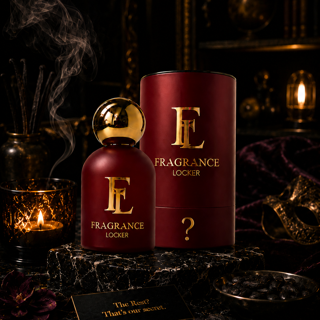 Mystery Fragrance by Fragrance Locker featuring warm vanilla, earthy patchouli and smooth tonka bean in a long-lasting unisex perfume.