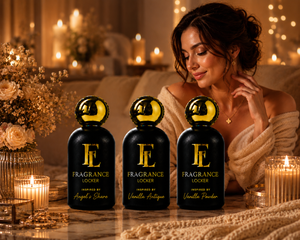 Luxury vanilla perfume gift set by Fragrance Locker featuring Angel's Share, Vanilla Antique and Vanilla Powder inspired fragrances for lovers of sweet gourmand scents.