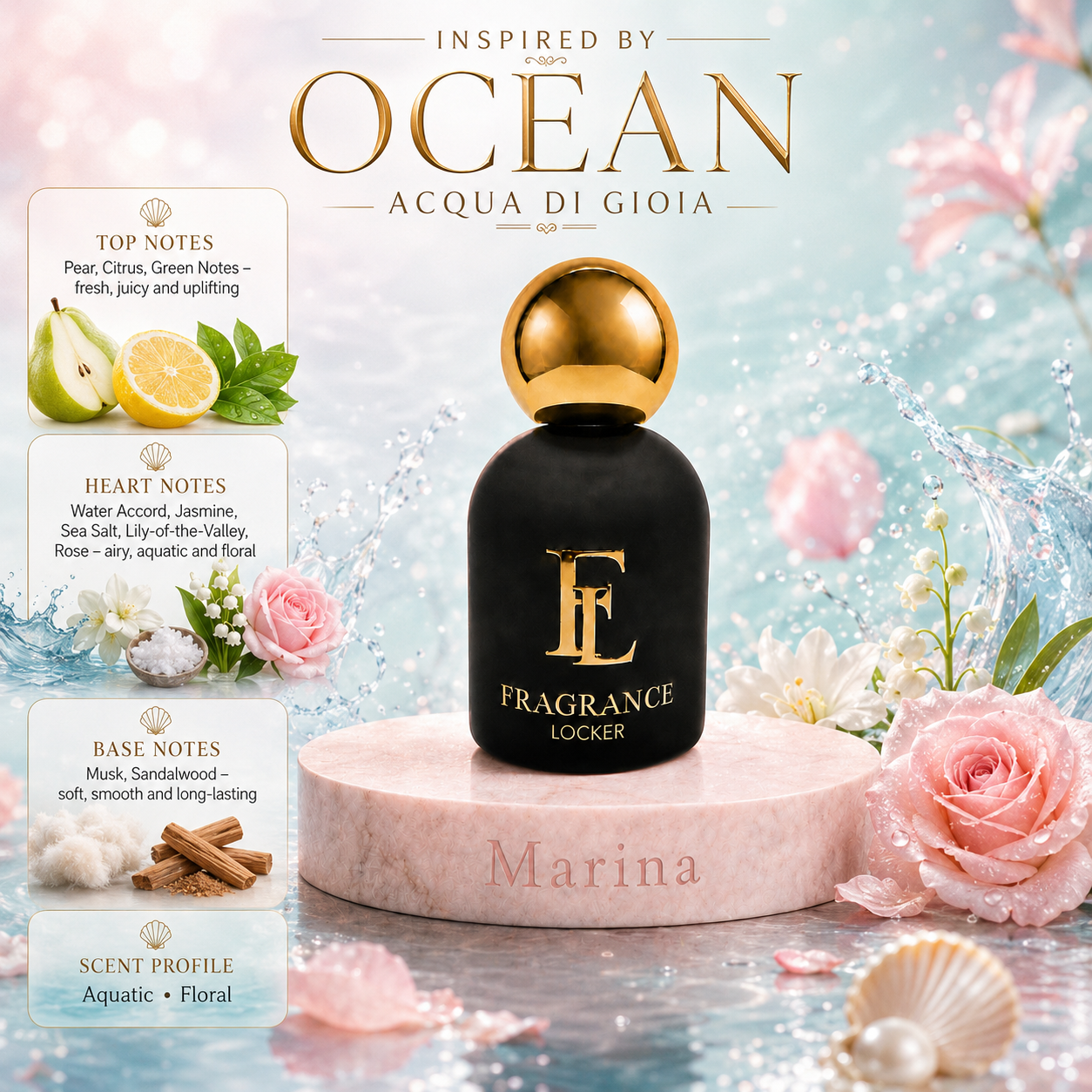 Fragrance Locker Ocean Acqua di Gioia inspired Eau de Parfum 50ml bottle and box.